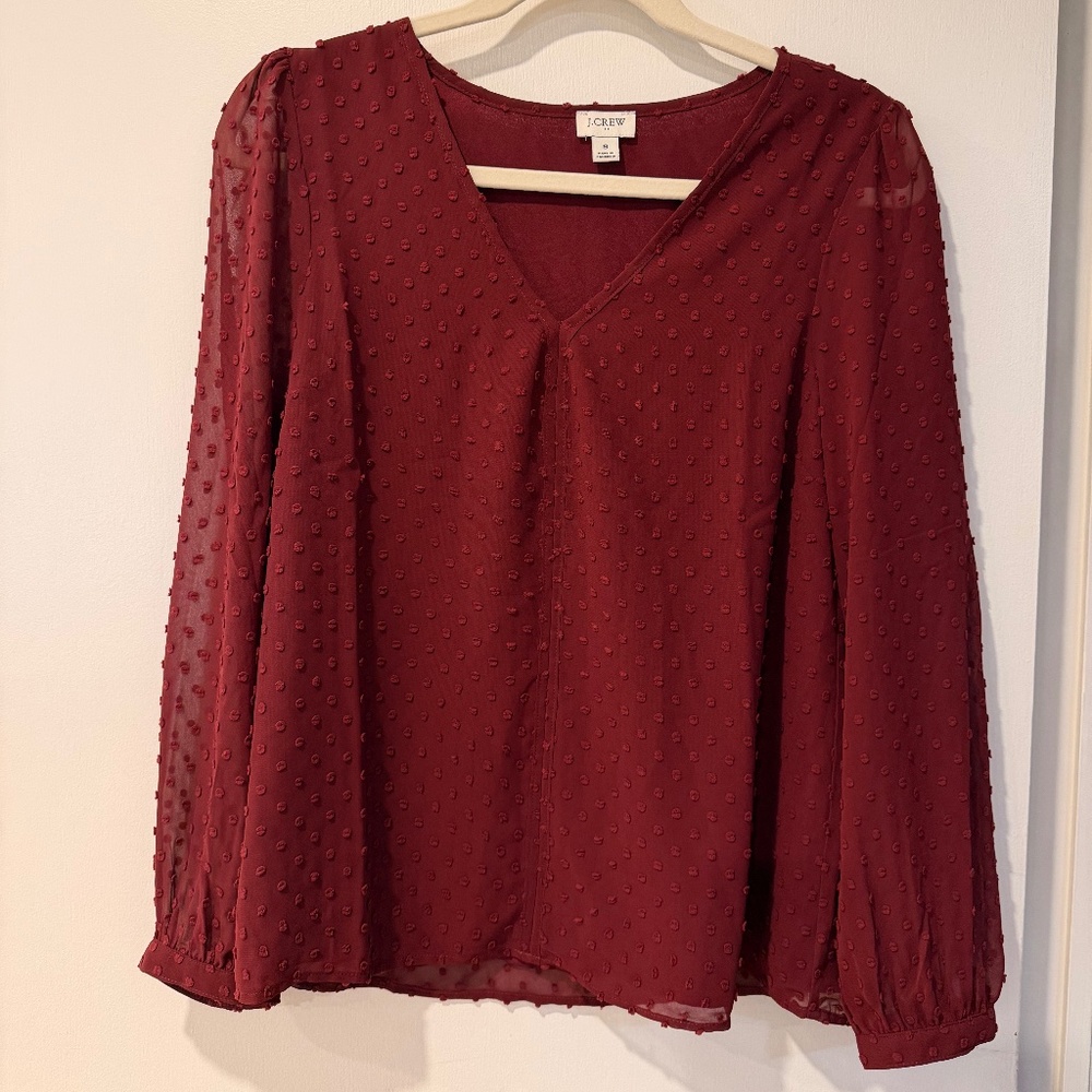 J CREW Women's Size S Long Sleeve Burgundy Blouse